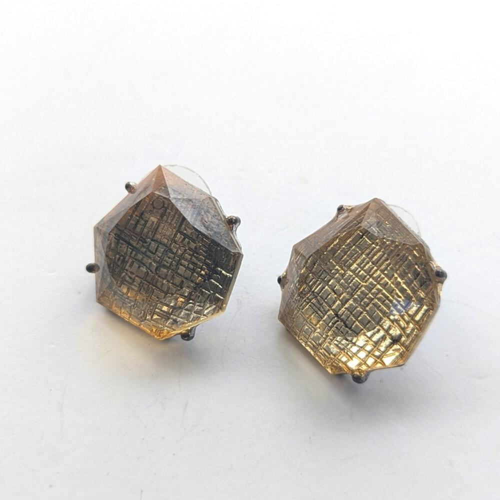 Abstract Art Acrylic Crosshatch Silver Tone Modernist Post Stud Earrings